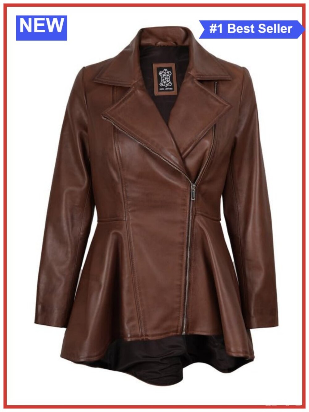 Real Lambskin Leather Jacket Peplum Style Asymmetrical Zip Pockets